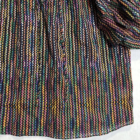 Ramy Brook Eugenia Ruffle Puff Sleeve Top Blouse Large Dot Stripe Split Neck NWT - Picture 5 of 16